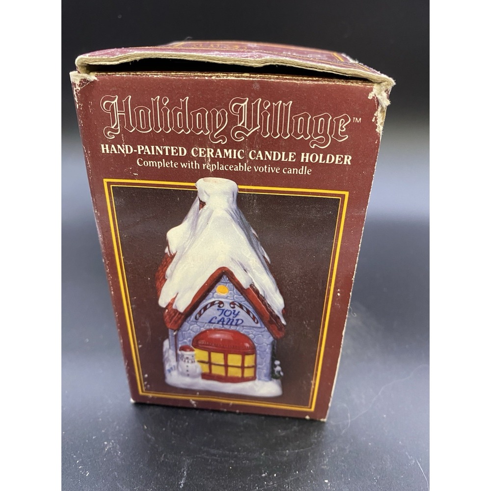 Vintage JSNY Holiday Village Hand Painted "Toy Land" Ceramic Candle Holder‎ rare